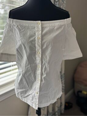 Ralph Lauren White Off-Shoulder Button Front Blouse